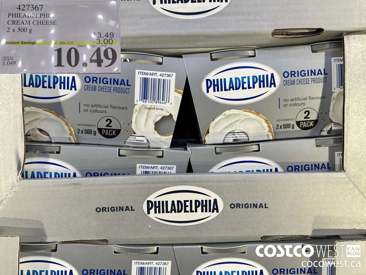 427367 PHILADELPHIA CREAM CHEESE 2 x 500 g ($3.00 INSTANT SAVINGS EXPIRES ON 2024-12-22) $10.49