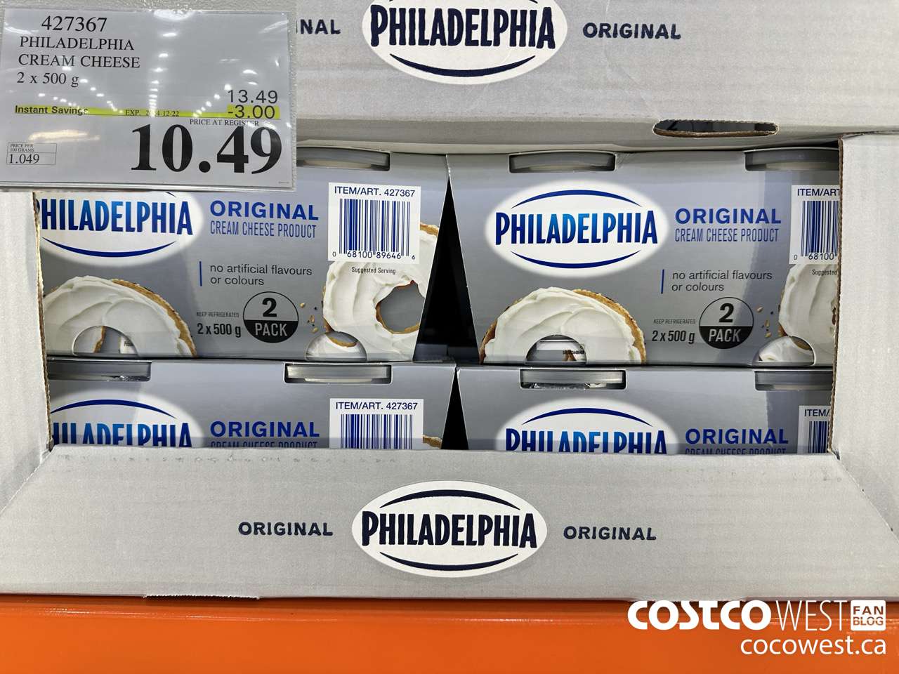 427367 PHILADELPHIA CREAM CHEESE 2 x 500 g ($3.00 INSTANT SAVINGS EXPIRES ON 2024-12-22) $10.49