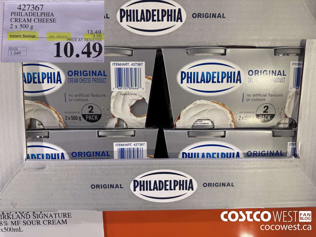 427367 PHILADELPHIA CREAM CHEESE 2 x 500 g ($3.00 INSTANT SAVINGS EXPIRES ON 2024-12-22) $10.49