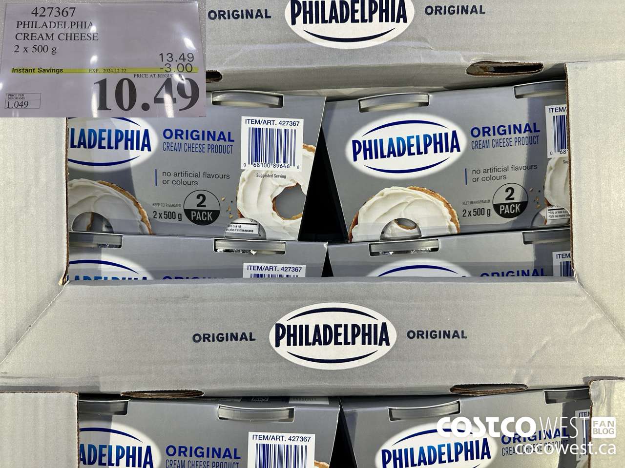 427367 PHILADELPHIA CREAM CHEESE 2 x 500 g ($3.00 INSTANT SAVINGS EXPIRES ON 2024-12-22) $10.49