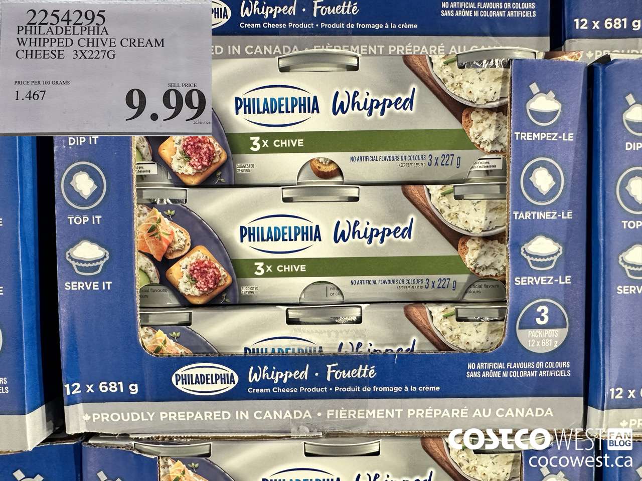 2254295 PHILADELPHIA WHIPPED CHIVE CREAM CHEESE 3 X 227G $9.99