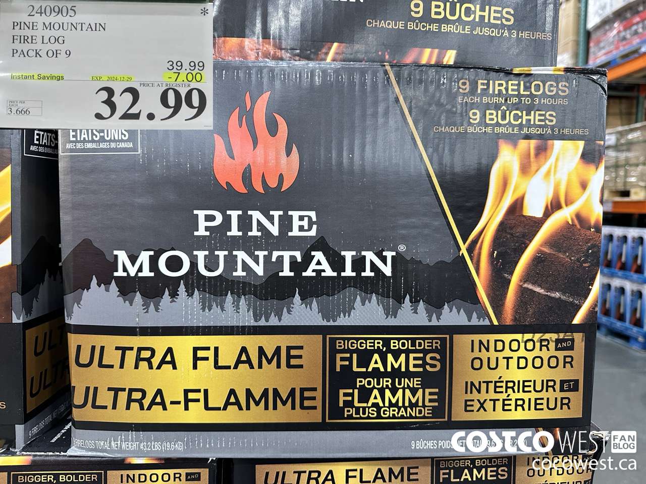 240905 PINE MOUNTAIN FIRE LOG PACK OF 9 ($7.00 INSTANT SAVINGS EXPIRES ON 2024-12-29) $32.99