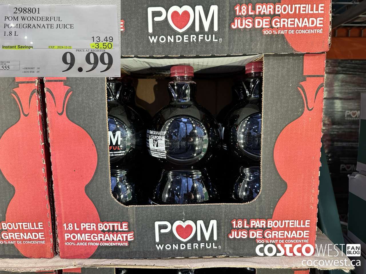 298801 POM WONDERFUL POMEGRANATE JUICE 1.8 L ($3.50 INSTANT SAVINGS EXPIRES ON 2024-12-22) $9.99