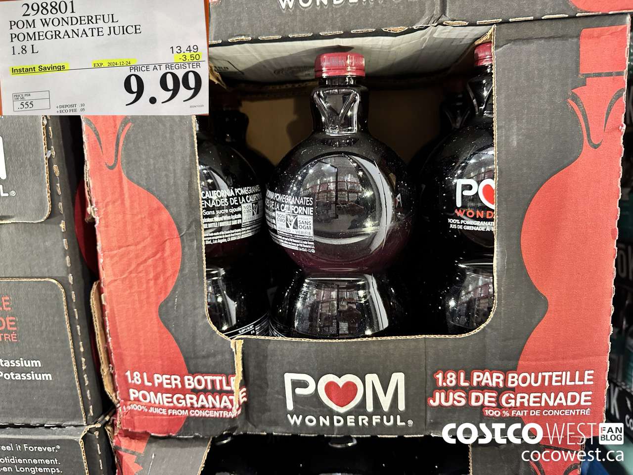 298801 POM WONDERFUL POMEGRANATE JUICE 1.8 L ($3.50 INSTANT SAVINGS EXPIRES ON 2024-12-24) $9.99