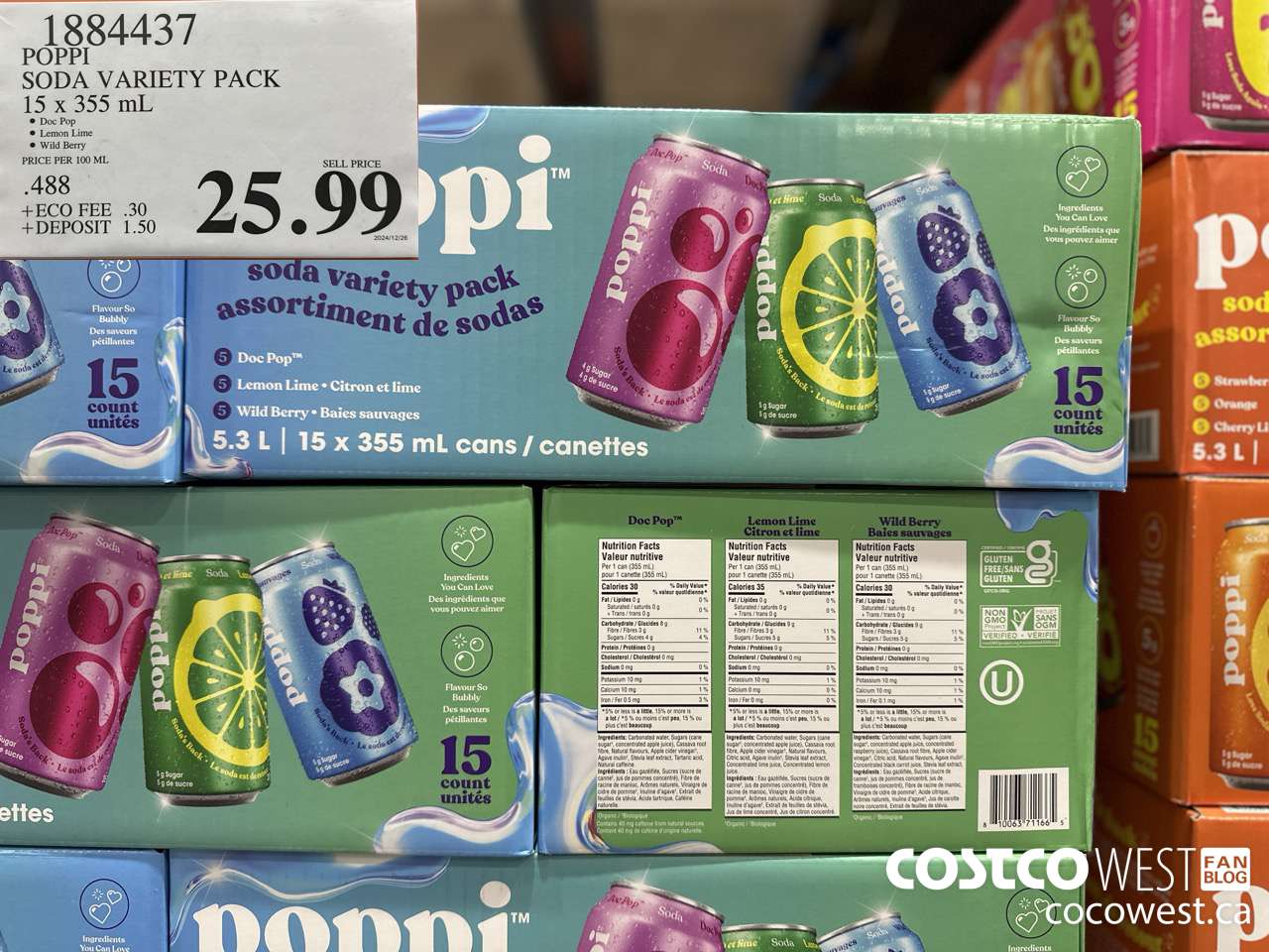 1884437 POPPI SODA VARIETY PACK 15 X 355ML $25.99