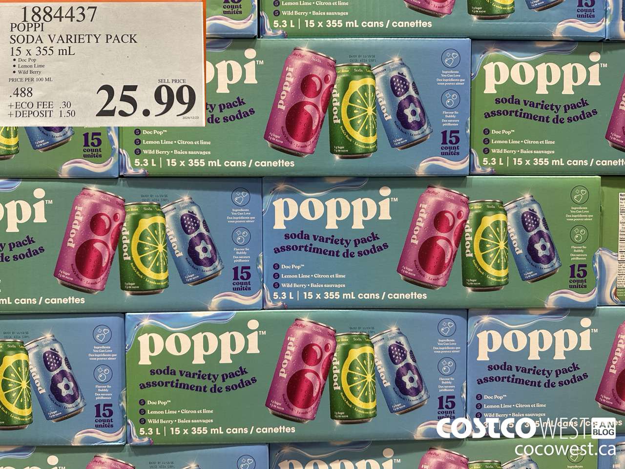 1884437 POPPI SODA VARIETY PACK 15 X 355ML $25.99