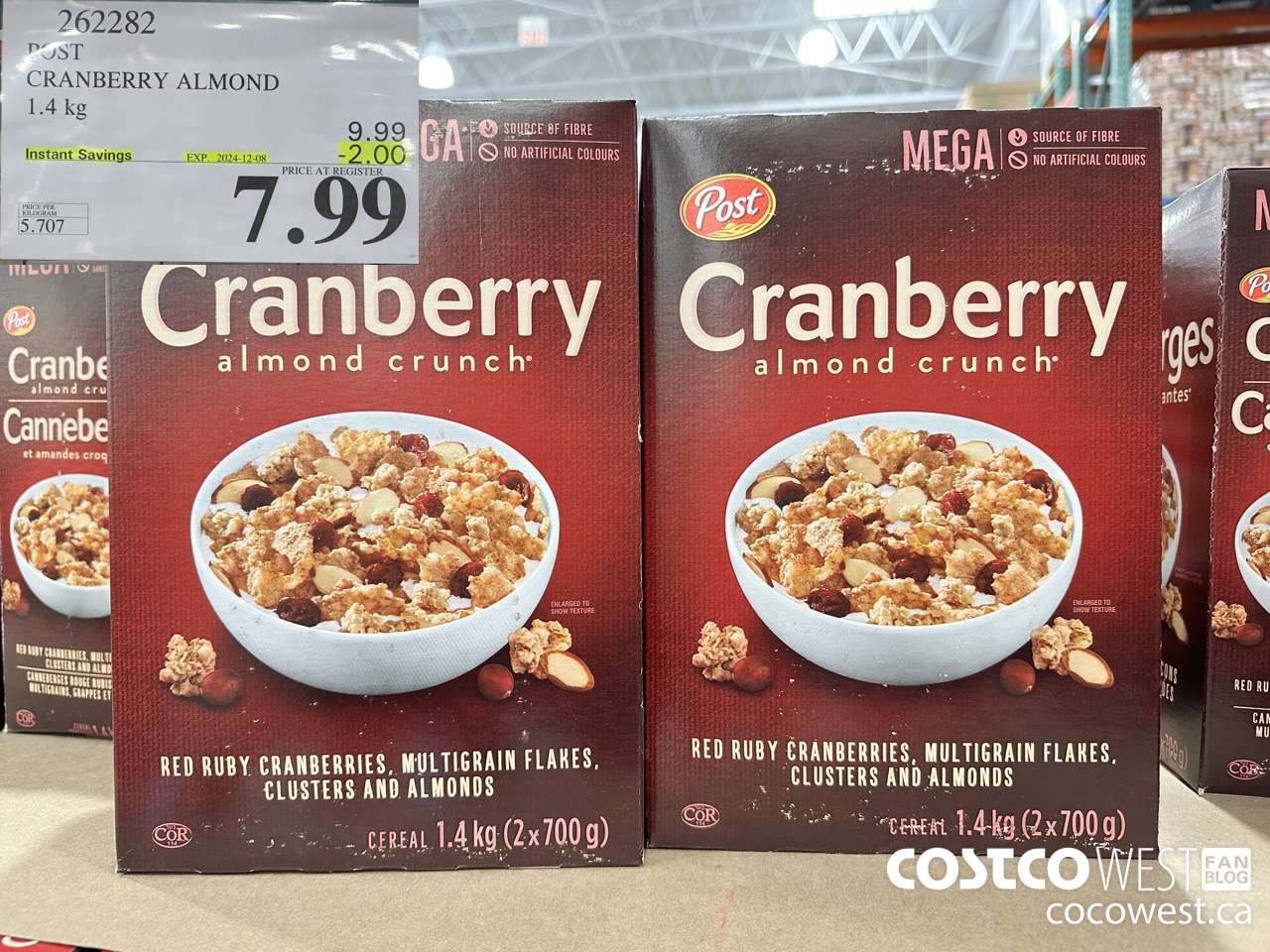 262282 POST CRANBERRY ALMOND CRUNCH 1.4 kg ($2.00 INSTANT SAVINGS EXPIRES ON 2024-12-08) $7.99