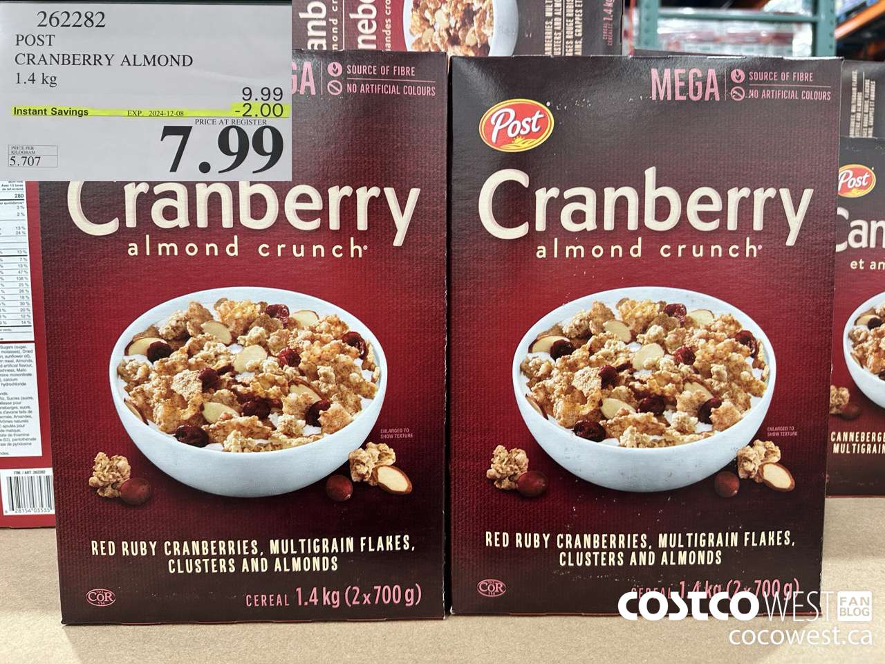 262282 POST CRANBERRY ALMOND CRUNCH 1.4 kg ($2.00 INSTANT SAVINGS EXPIRES ON 2024-12-08) $7.99