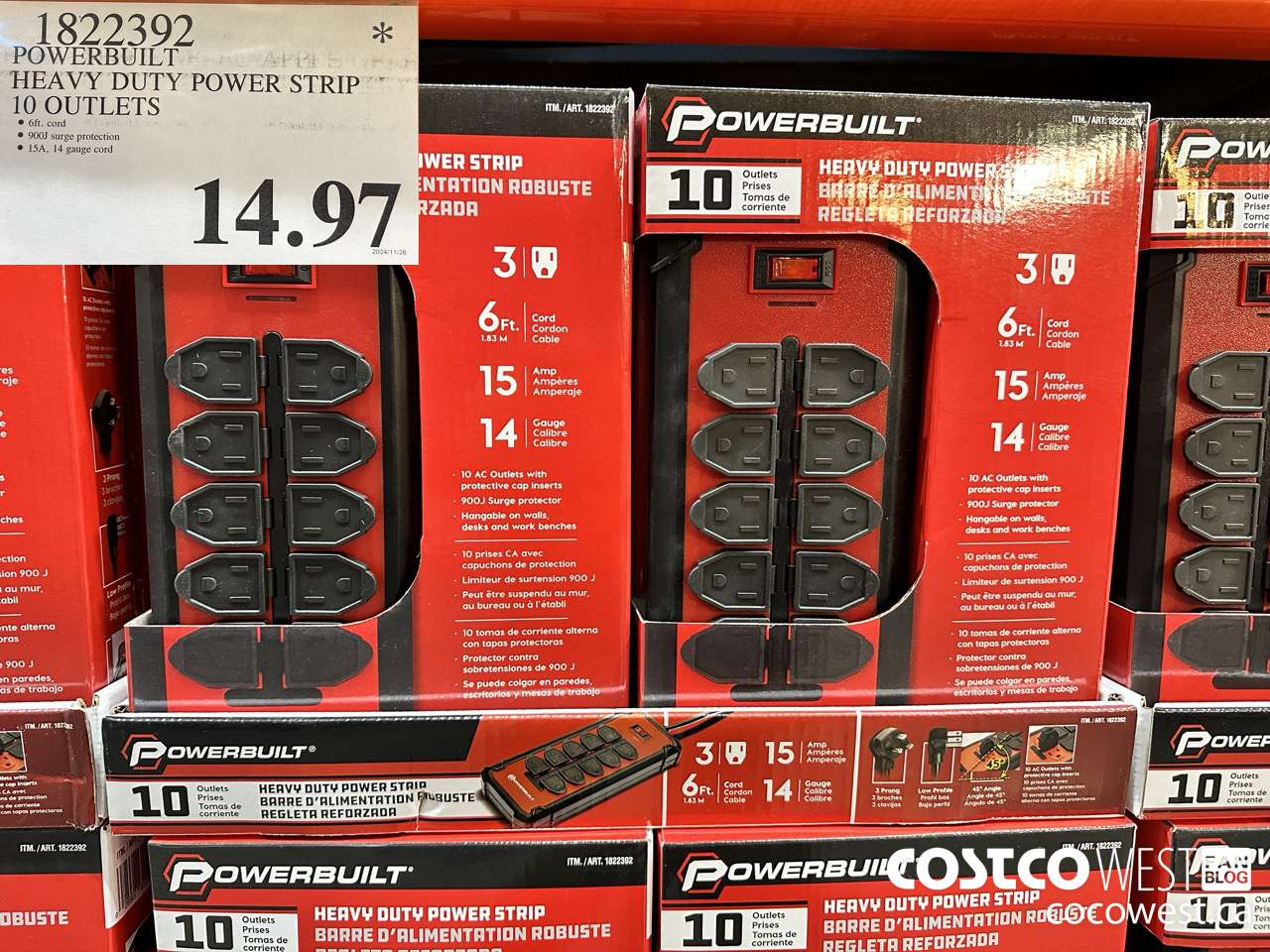 1822392 POWERBUILT HEAVY DUTY POWER STRIP 10 OUTLETS $14.97