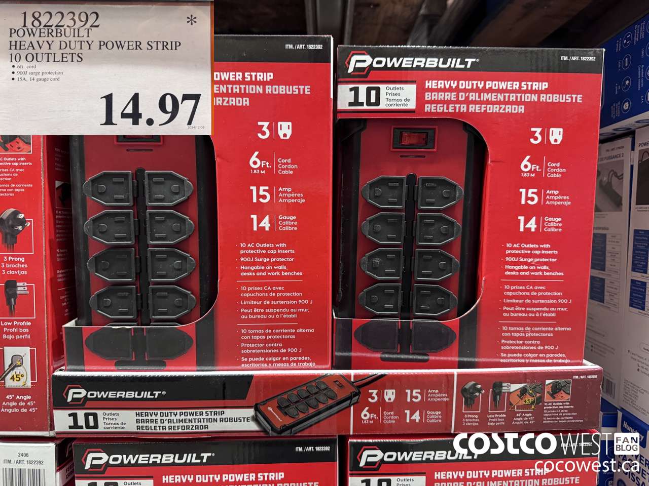 1822392 POWERBUILT HEAVY DUTY POWER STRIP 10 OUTLETS $14.97