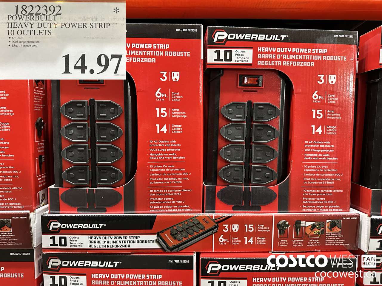 1822392 POWERBUILT HEAVY DUTY POWER STRIP 10 OUTLETS $14.97