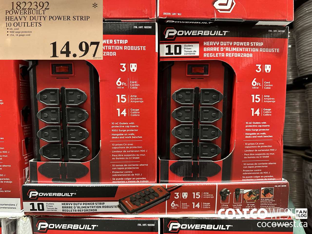 1822392 POWERBUILT HEAVY DUTY POWER STRIP 10 OUTLETS $14.97