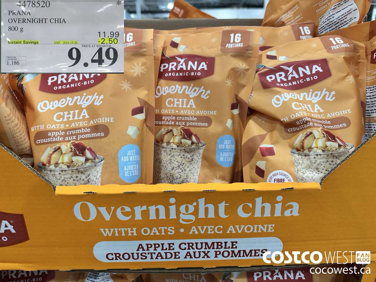 4478520 PRANA OVERNIGHT CHIA 800G ($2.50 INSTANT SAVINGS EXPIRES ON 2024-12-20) $9.49