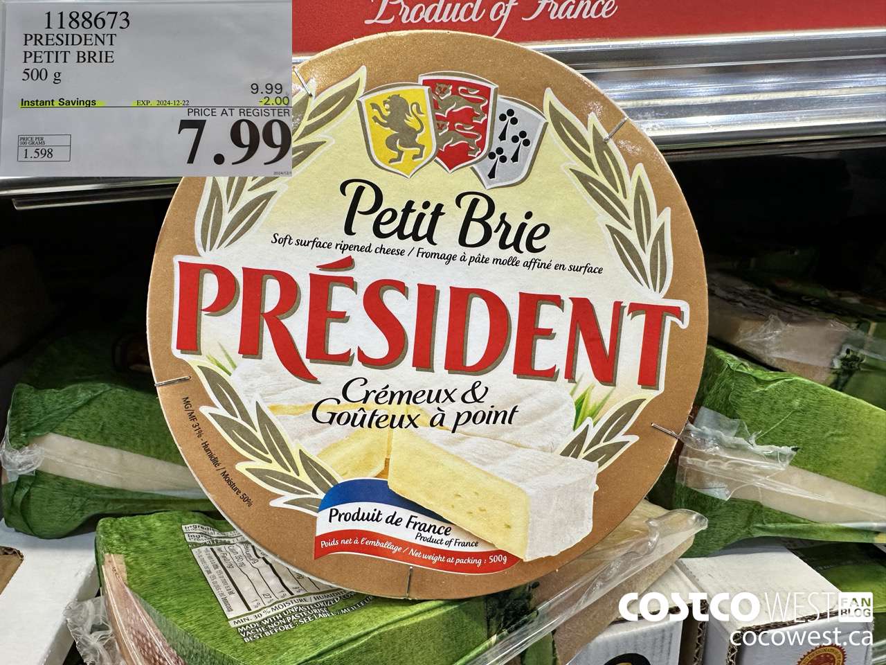 1188673 PRESIDENT PETIT BRIE 500 g ($2.00 INSTANT SAVINGS EXPIRES ON 2024-12-22) $7.99
