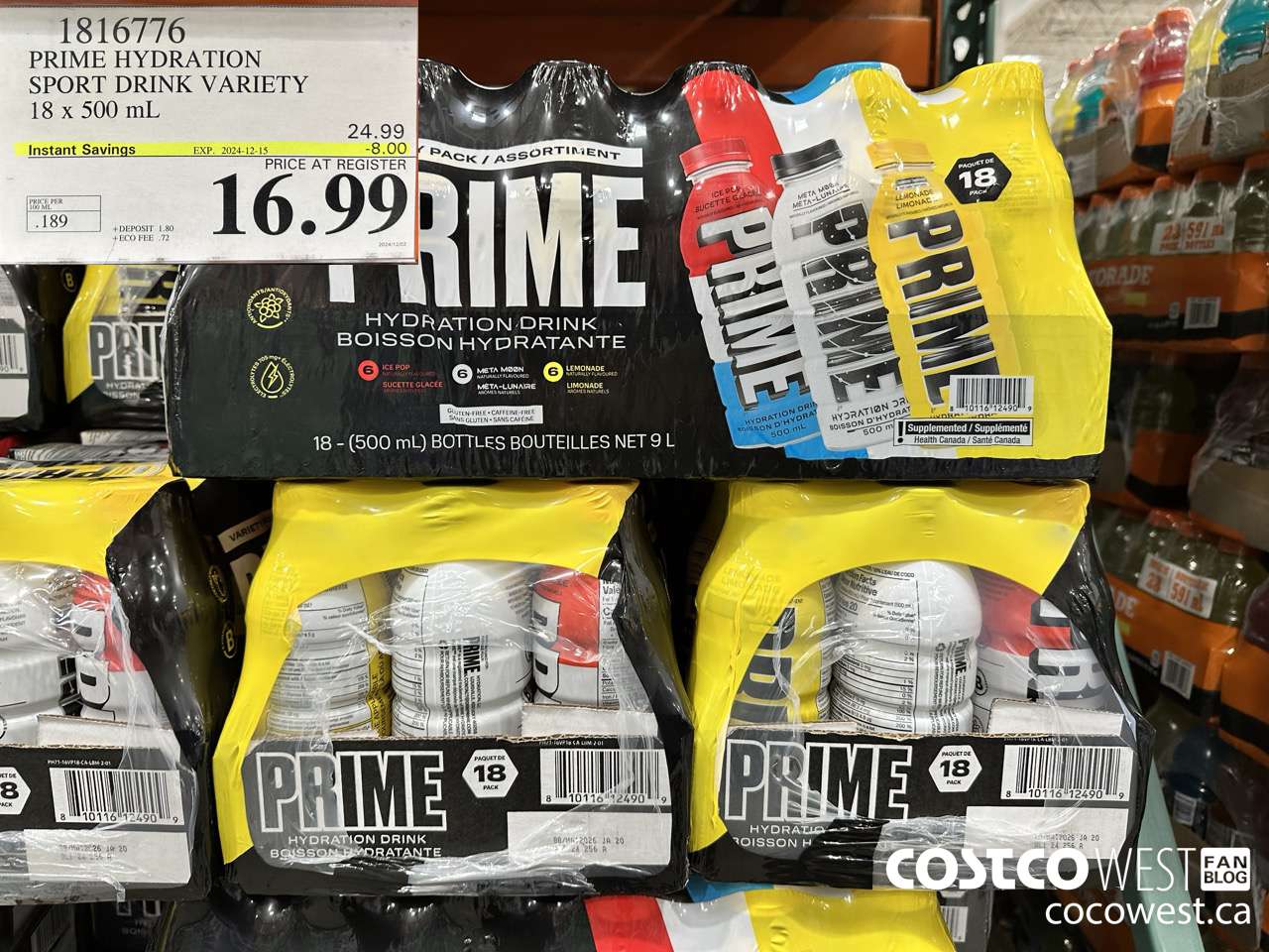 1816776 PRIME HYDRATION SPORT DRINK VARIETY 18 X 500ML ($8.00 INSTANT SAVINGS EXPIRES ON 2024-12-15) $16.99