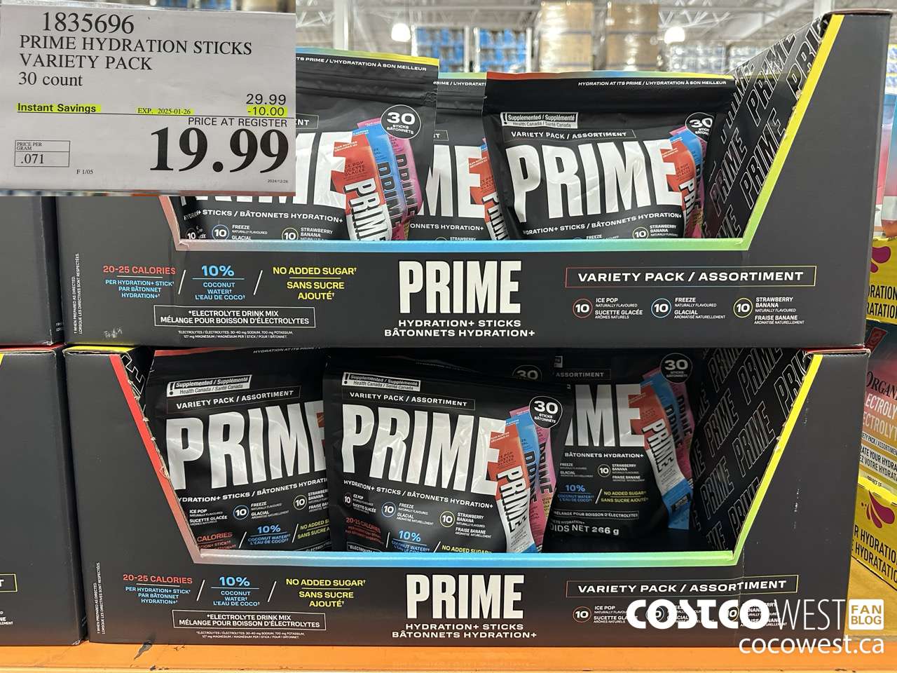 1835696 PRIME HYDRATION STICKS VARIETY PACK 30 COUNT ($10.00 INSTANT SAVINGS EXPIRES ON 2025-01-26) $19.99