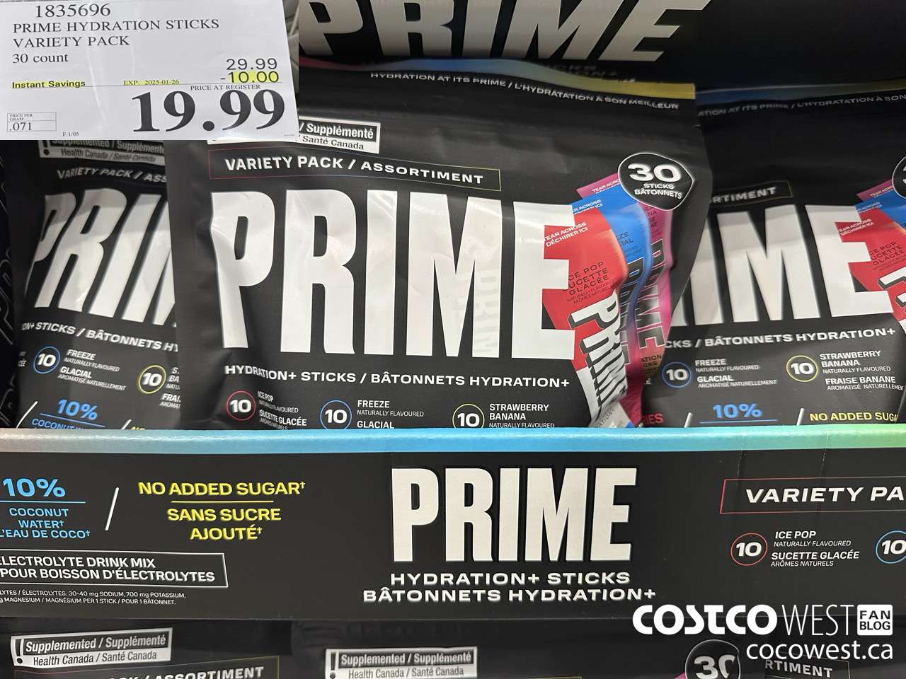 1835696 PRIME HYDRATION STICKS VARIETY PACK 30 COUNT ($10.00 INSTANT SAVINGS EXPIRES ON 2025-01-26) $19.99