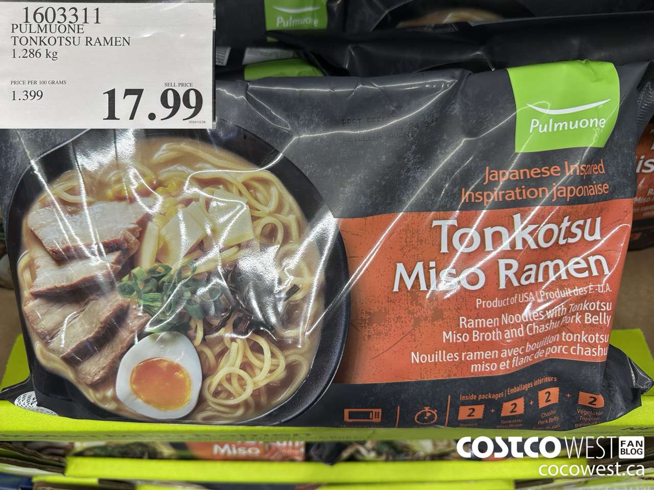 1603311 PULMUONE TONKOTSU RAMEN 1.286KG $17.99