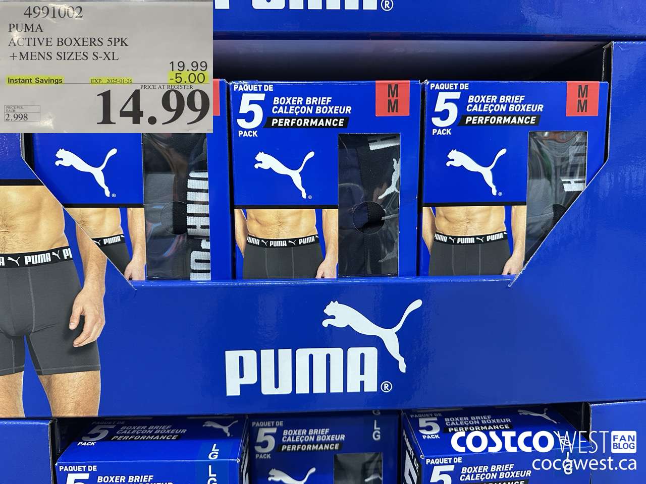 4991002 PUMA ACTIVE BOXER 5PK MENS SIZES S-XL ($5.00 INSTANT SAVINGS EXPIRES ON 2025-01-26) $14.99