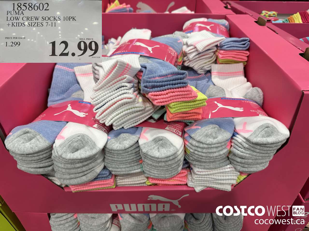 1858602 PUMA LOW CREW SOCKS 10PK KIDS SIZES 7-11 $12.99