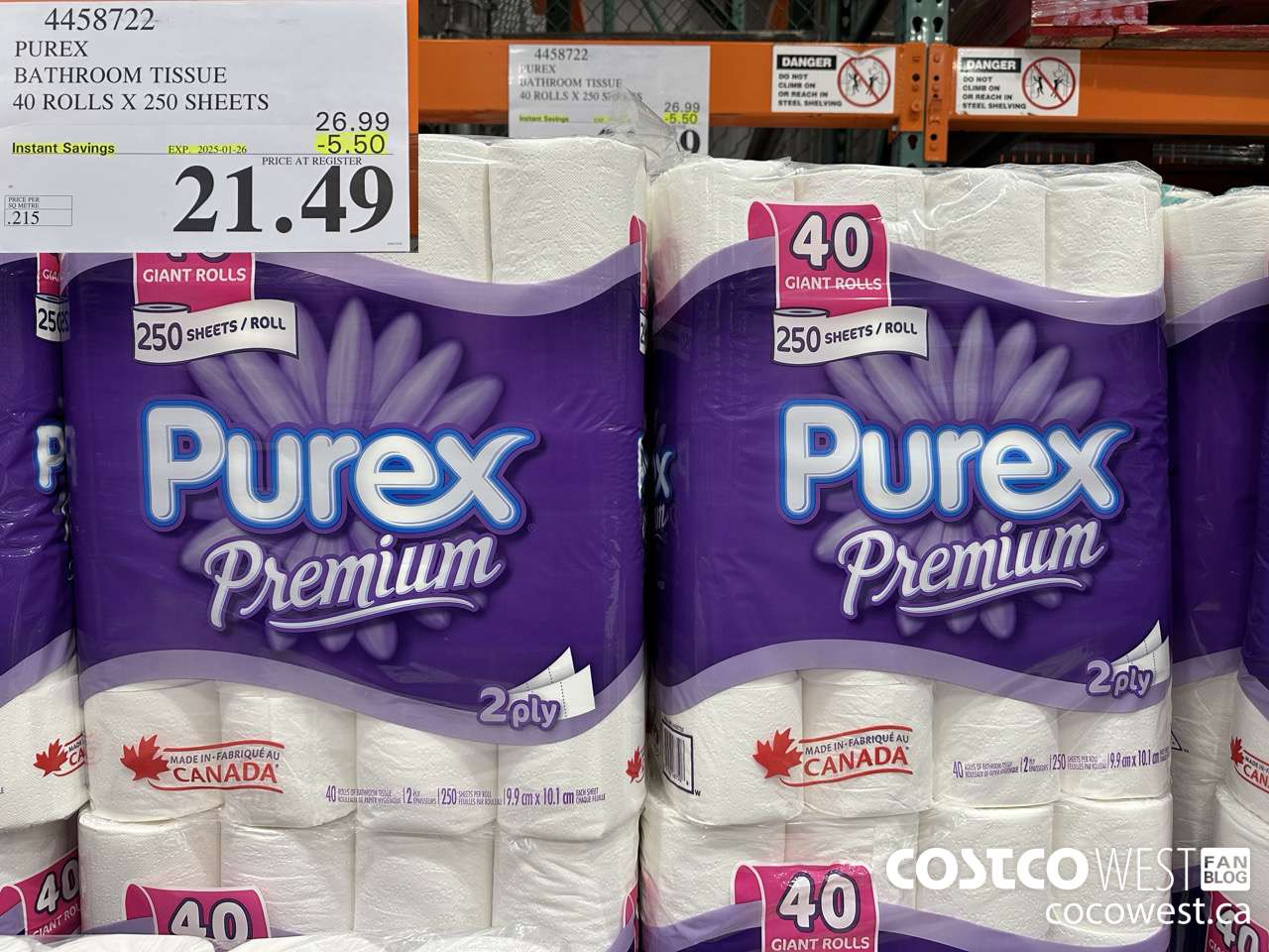 4458722 PUREX BATHROOM TISSUE 40 ROLLS X 250 SHEETS ($5.50 INSTANT SAVINGS EXPIRES ON 2025-01-26) $21.49
