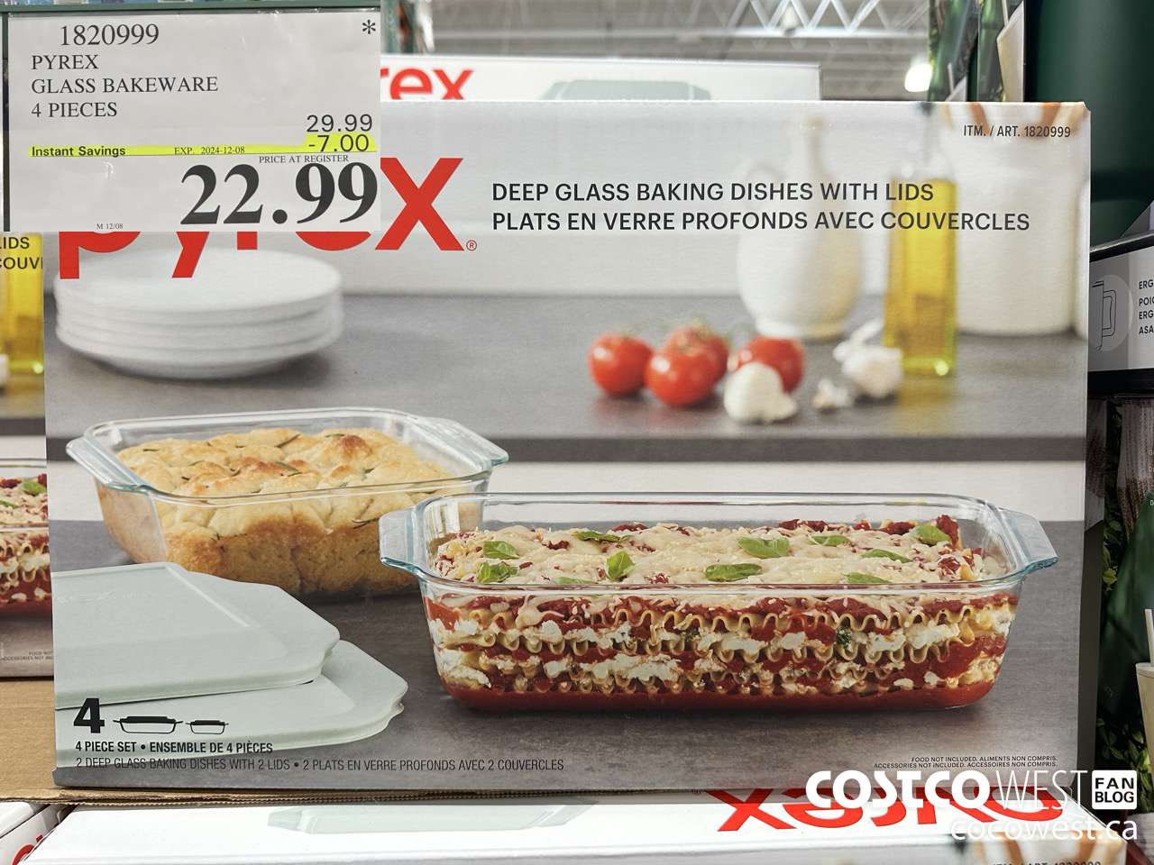 1820999 PYREX GLASS BAKEWARE 4 PIECES ($7.00 INSTANT SAVINGS EXPIRES ON 2024-12-08) $22.99