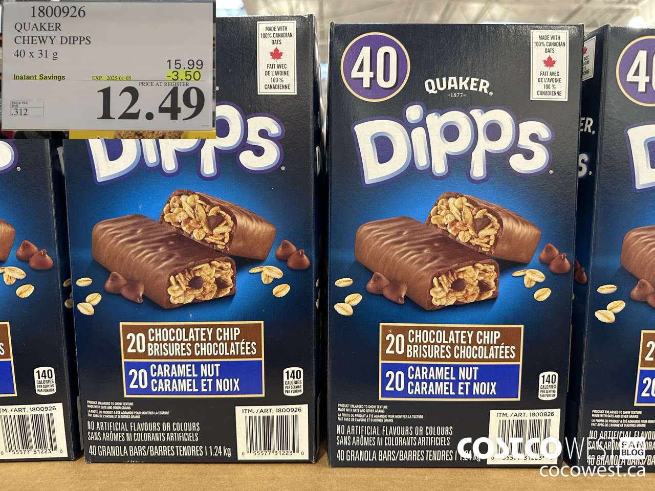 1800926 QUAKER CHEWY DIPPS 40 X 31 G ($3.50 INSTANT SAVINGS EXPIRES ON 2025-01-05) $12.49