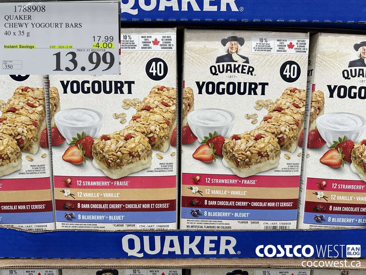 1788908 QUAKER CHEWY YOGOURT BARS 40 X 35 G ($4.00 INSTANT SAVINGS EXPIRES ON 2024-12-08) $13.99