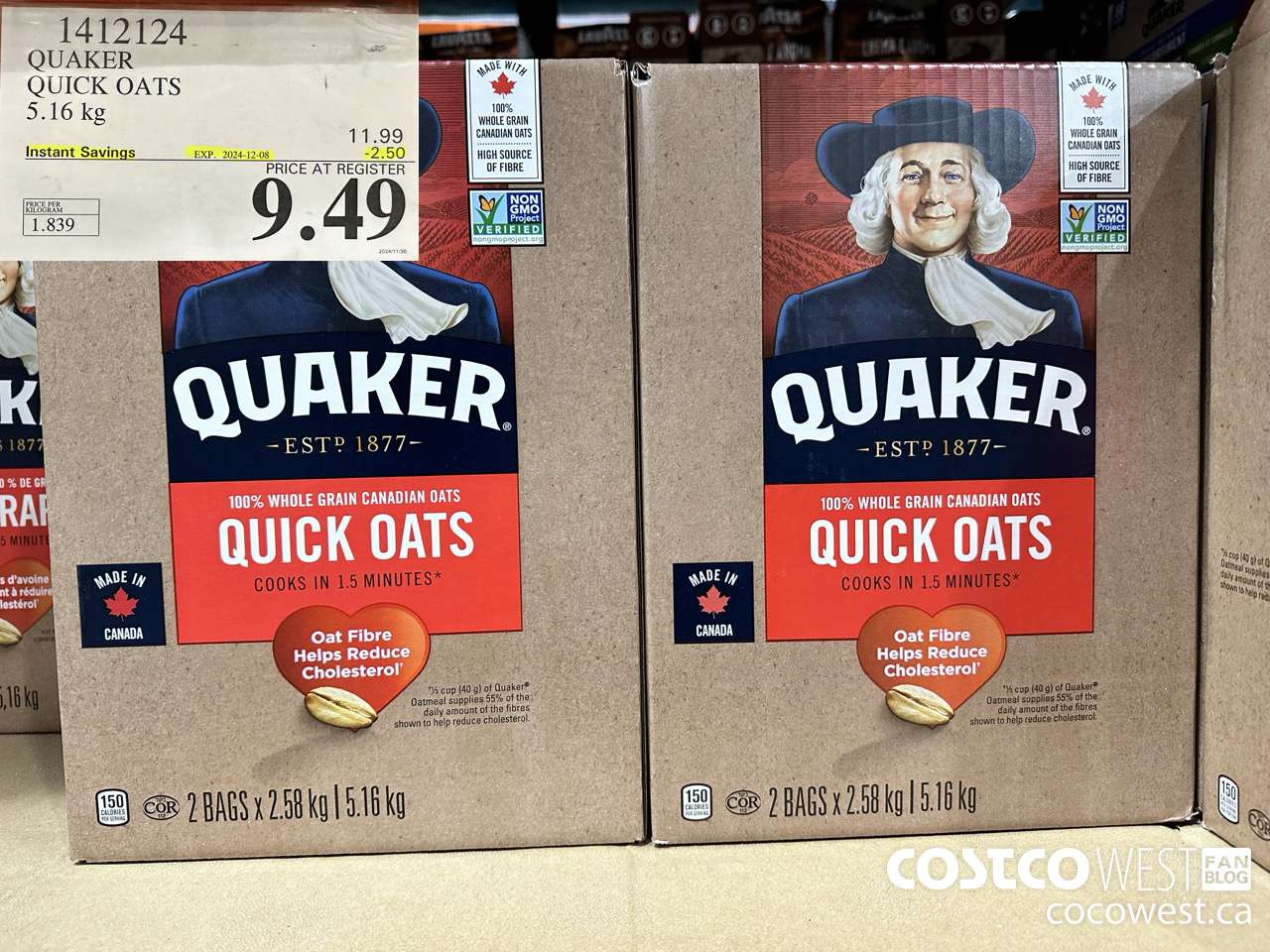 1412124 QUAKER QUICK OATS 5.16 kg ($2.50 INSTANT SAVINGS EXPIRES ON 2024-12-08) $9.49