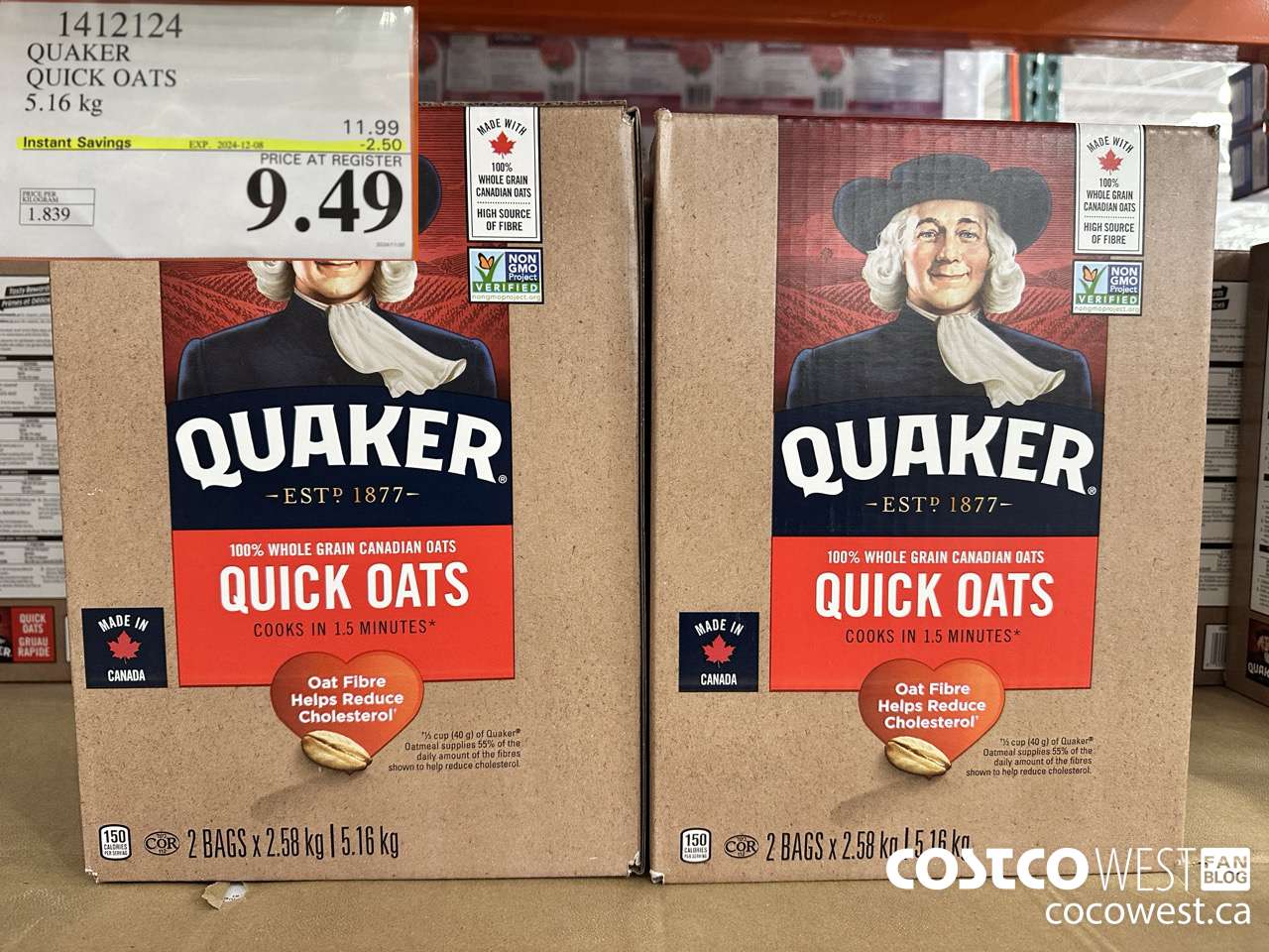 1412124 QUAKER QUICK OATS 5.16 kg ($2.50 INSTANT SAVINGS EXPIRES ON 2024-12-08) $9.49