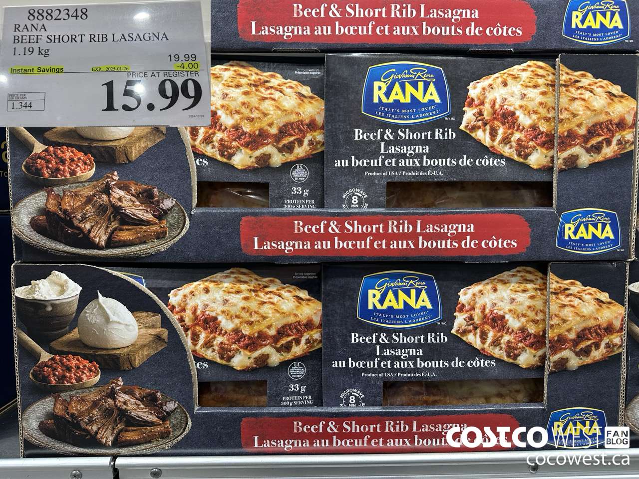 8882348 RANA BEEF SHORT RIB LASAGNA 1.19 KG ($4.00 INSTANT SAVINGS EXPIRES ON 2025-01-26) $15.99