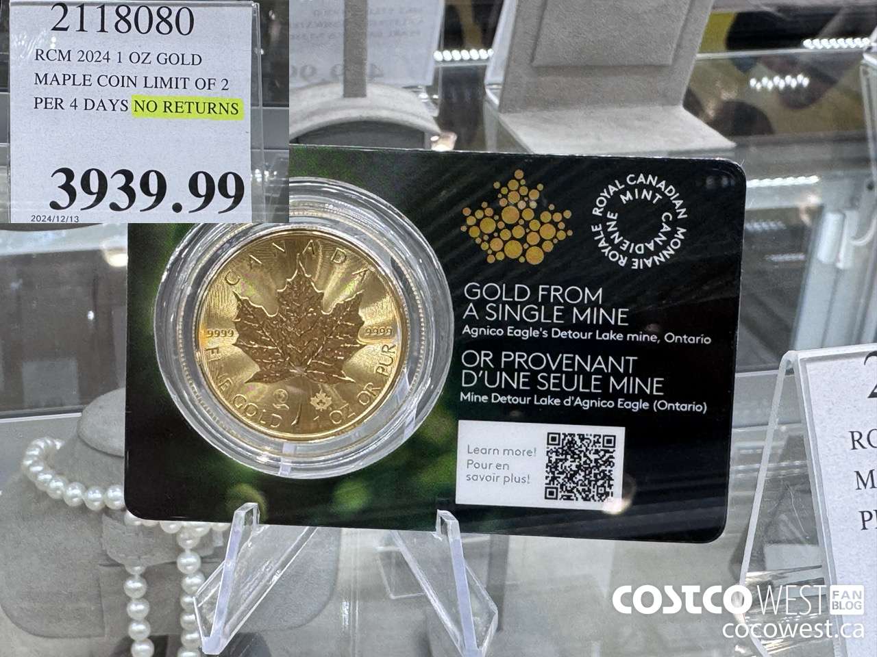 2118080 RCM 2024 1 OZ GOLD. MAPLE COIN LIMIT OF 2 PER 4 DAYS NO RETURNS $3939.99