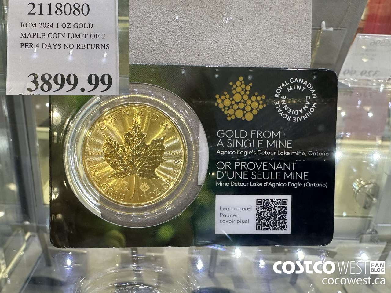 2118080 RCM 2024 1 OZ GOLD. MAPLE COIN LIMIT OF 2 PER 4 DAYS NO RETURNS $3899.99