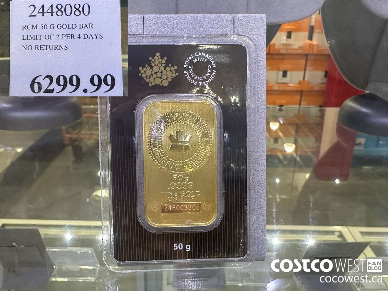 2448080 RCM 50 G GOLD BAR LIMIT OF 2 PER 4 DAYS NO RETURNS $6299.99