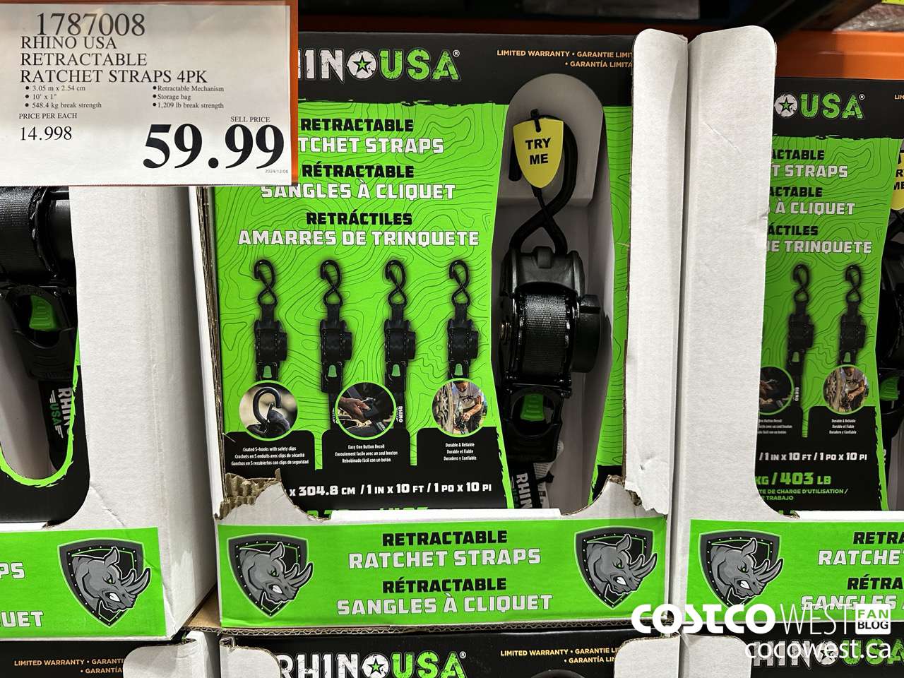 1787008 RHINO USA RETRACTABLE RATCHET STRAPS 4PK $59.99