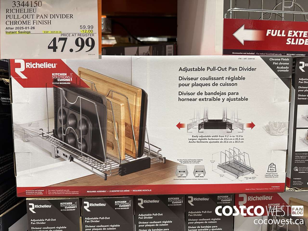 3344150 RICHELIEU PULL-OUT PAN DIVIDER CHROME FINISH ($12.00 INSTANT SAVINGS EXPIRES ON 2025-01-26) $47.99