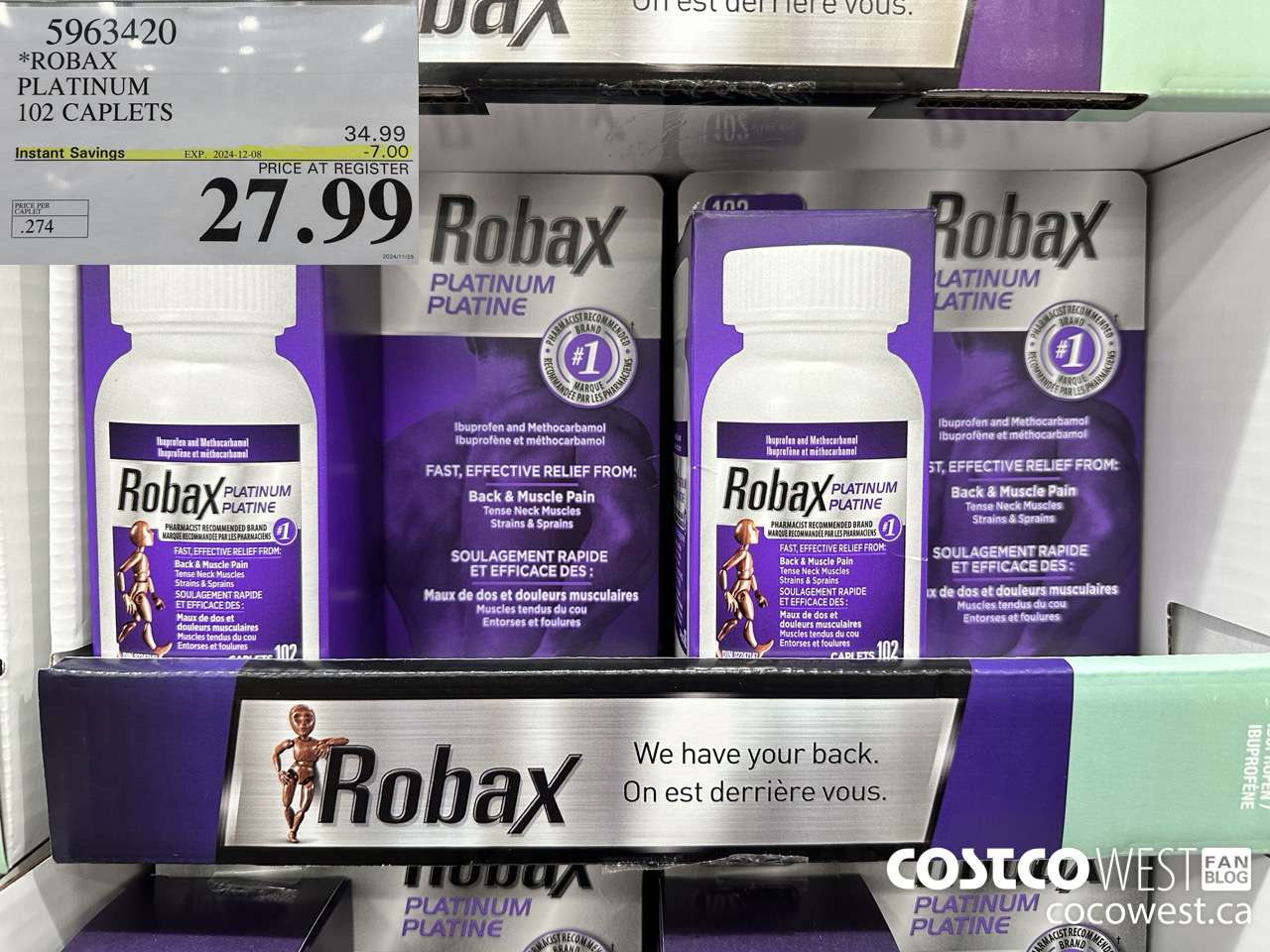 5963420 ROBAX PLATINUM 102 CAPLETS ($7.00 INSTANT SAVINGS EXPIRES ON 2024-12-08) $27.99