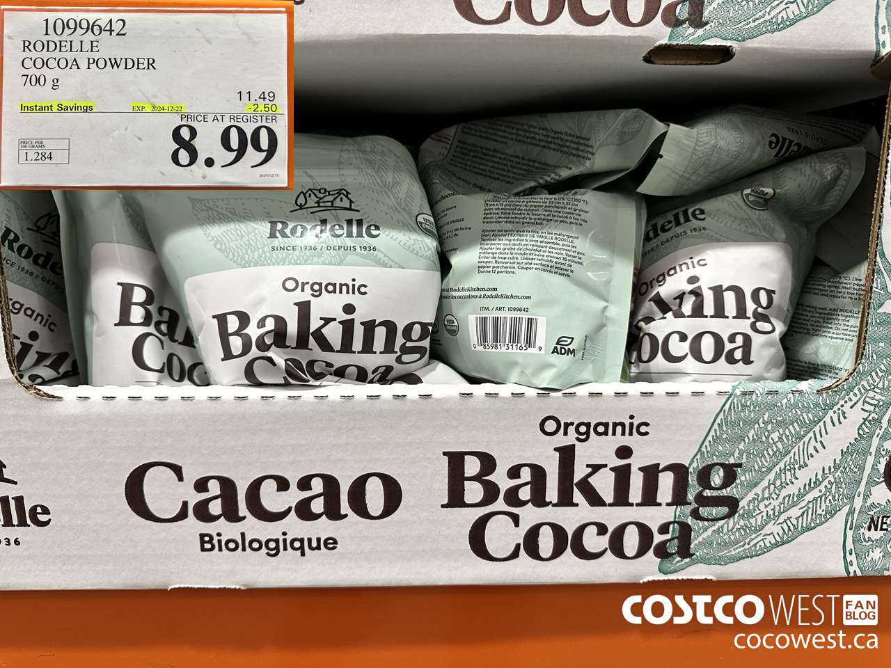 1099642 RODELLE ORGANIC COCOA POWDER 700g ($2.50 INSTANT SAVINGS EXPIRES ON 2024-12-22) $8.99