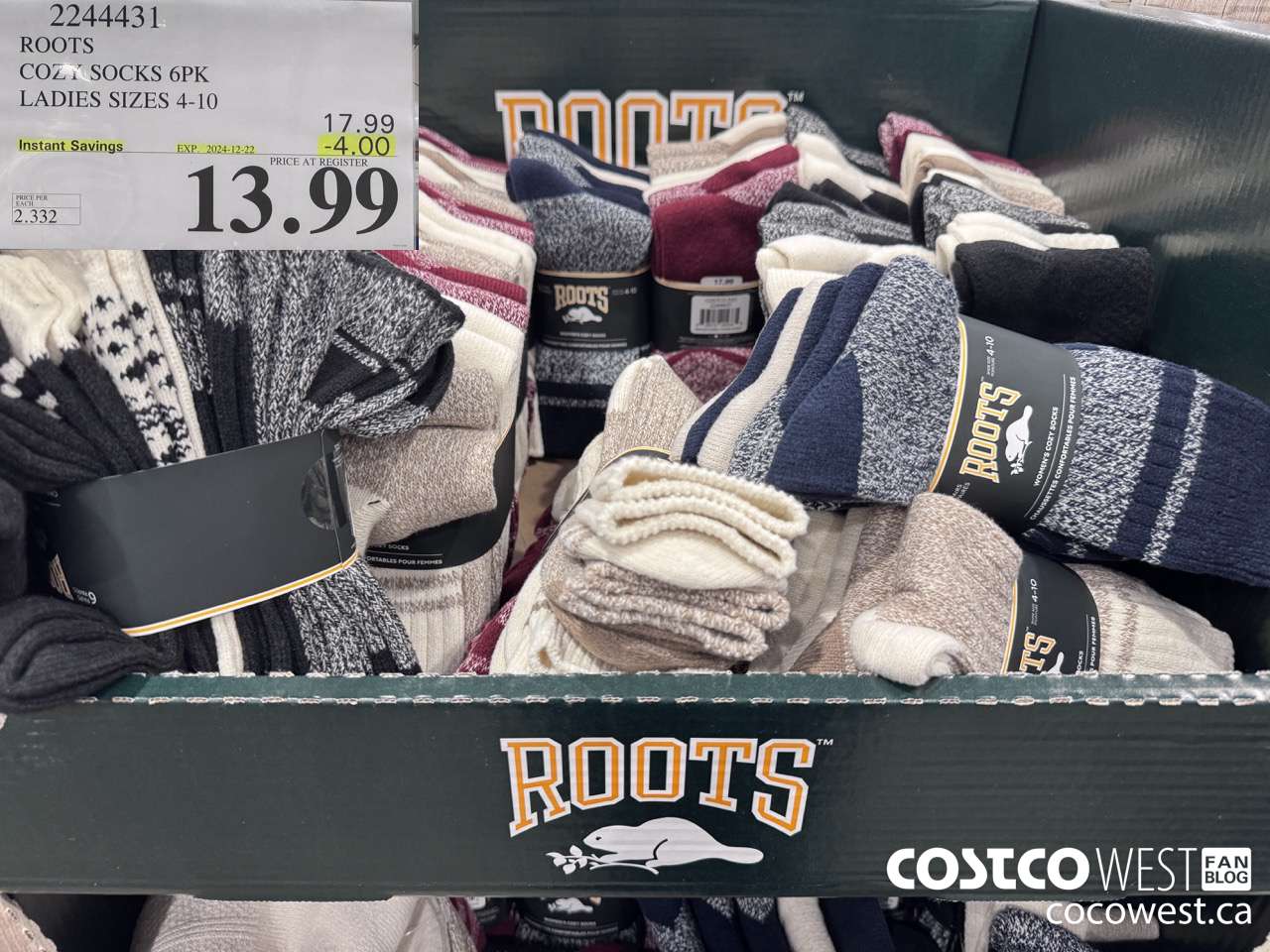 2244431 ROOTS COZY SOCKS 6PK LADIES SIZES 4-10 ($4.00 INSTANT SAVINGS EXPIRES ON 2024-12-22) $13.99