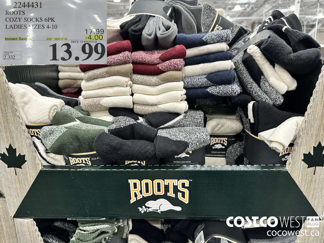 2244431 ROOTS COZY SOCKS 6PK LADIES SIZES 4-10 ($4.00 INSTANT SAVINGS EXPIRES ON 2024-12-22) $13.99