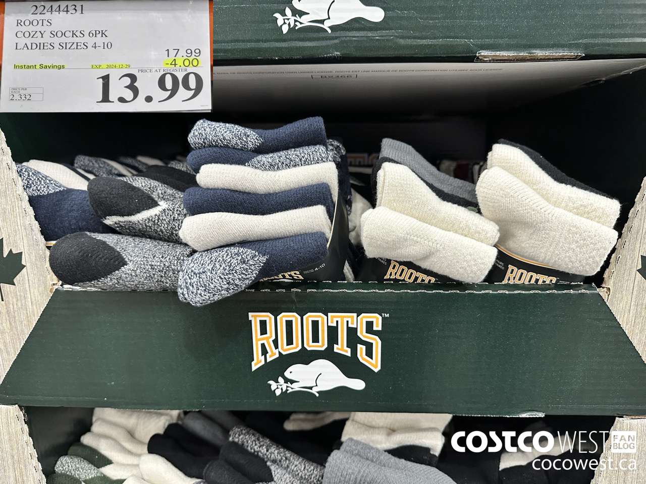 2244431 ROOTS COZY SOCKS 6PK LADIES SIZES 4-10 ($4.00 INSTANT SAVINGS EXPIRES ON 2024-12-29) $13.99