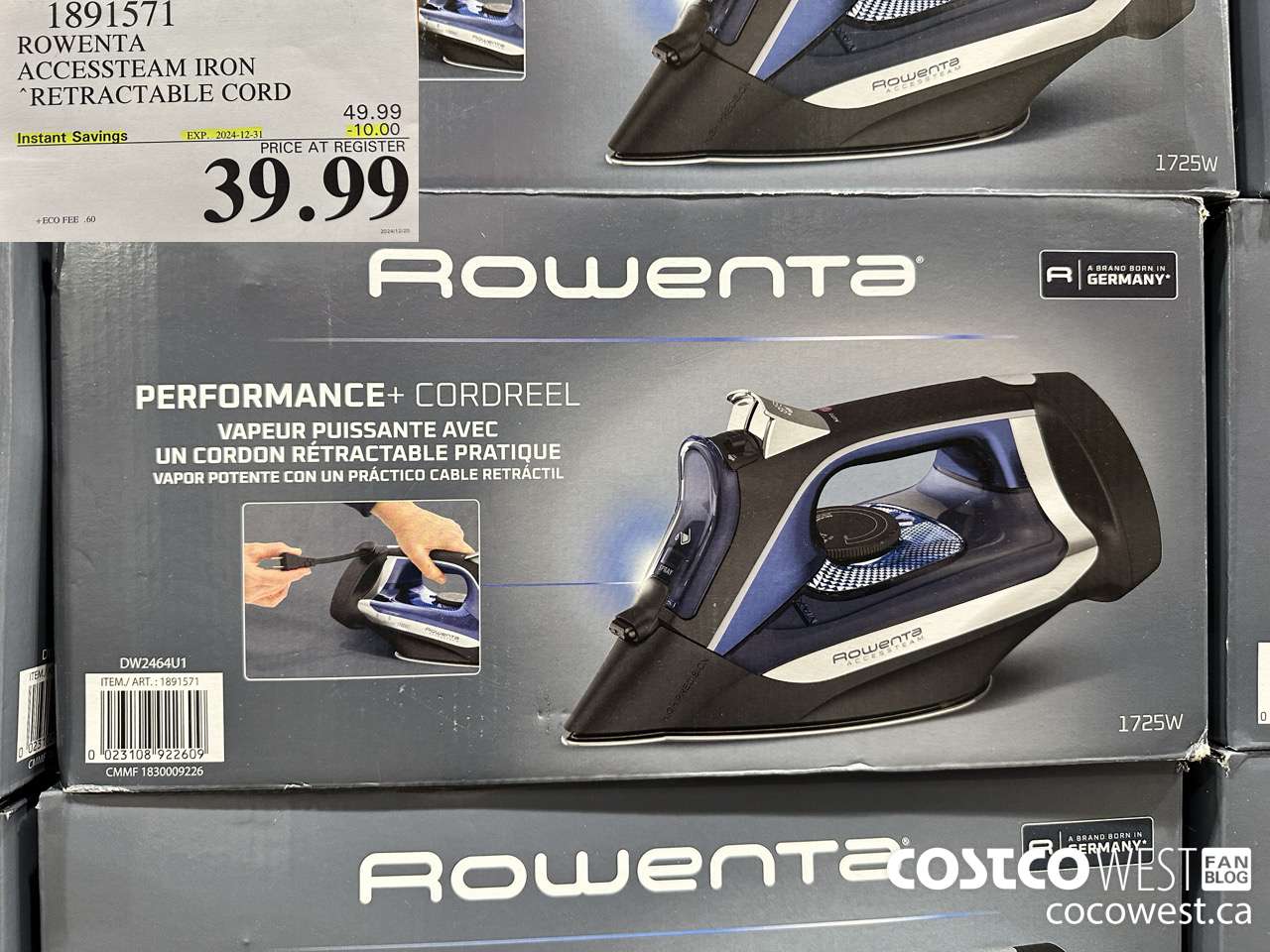 1891571 ROWENTA ACCESSTEAM IRON WITH RETRACTABLE CORD ($10.00 INSTANT SAVINGS EXPIRES ON 2024-12-31) $39.99