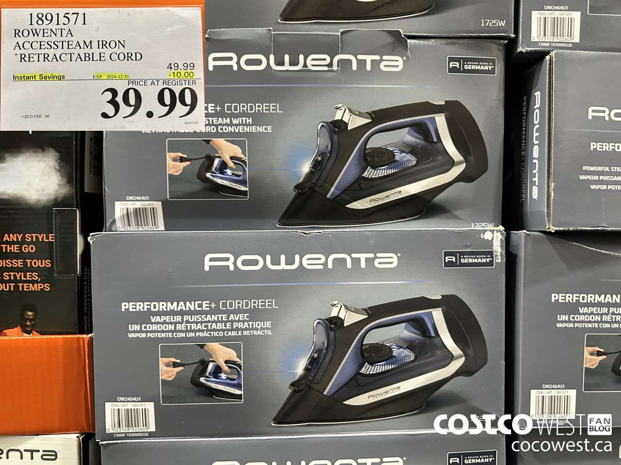 1891571 ROWENTA ACCESSTEAM IRON WITH RETRACTABLE CORD ($10.00 INSTANT SAVINGS EXPIRES ON 2024-12-31) $39.99