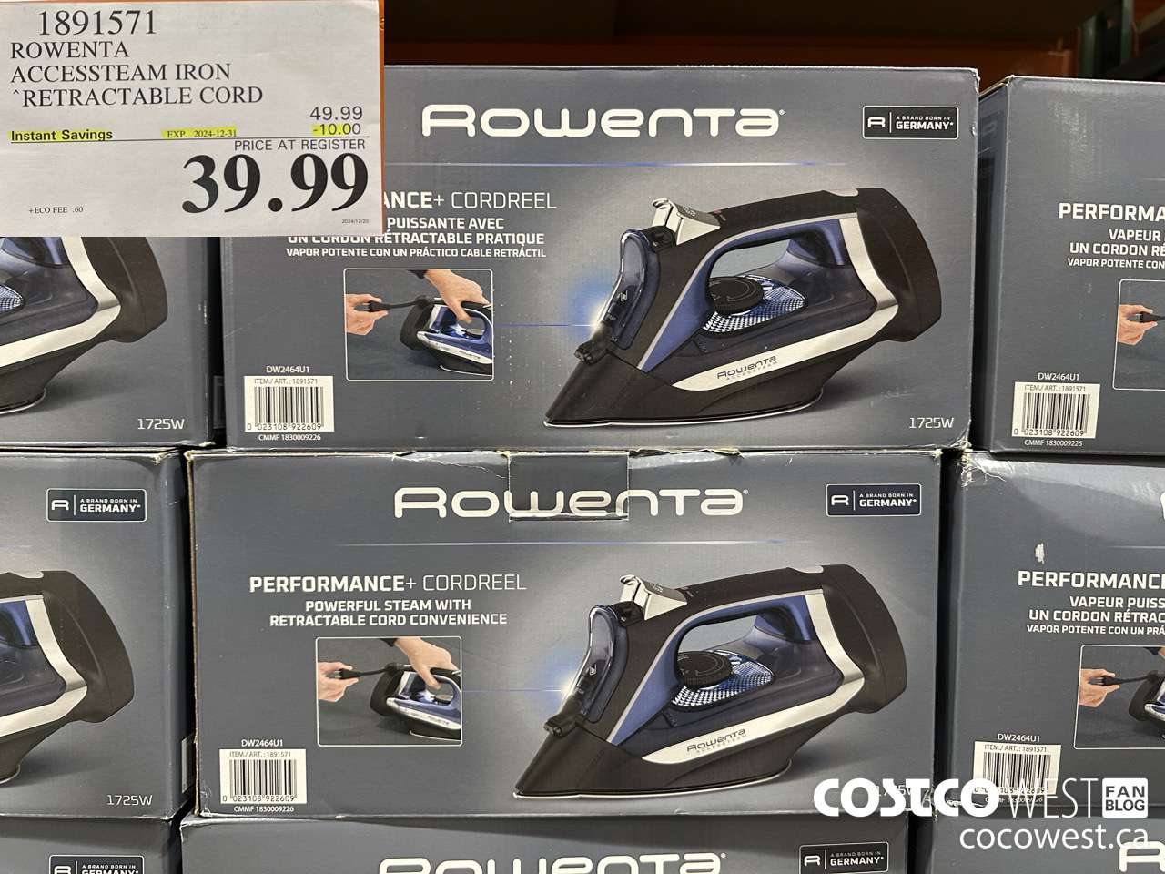 1891571 ROWENTA ACCESSTEAM IRON WITH RETRACTABLE CORD ($10.00 INSTANT SAVINGS EXPIRES ON 2024-12-31) $39.99