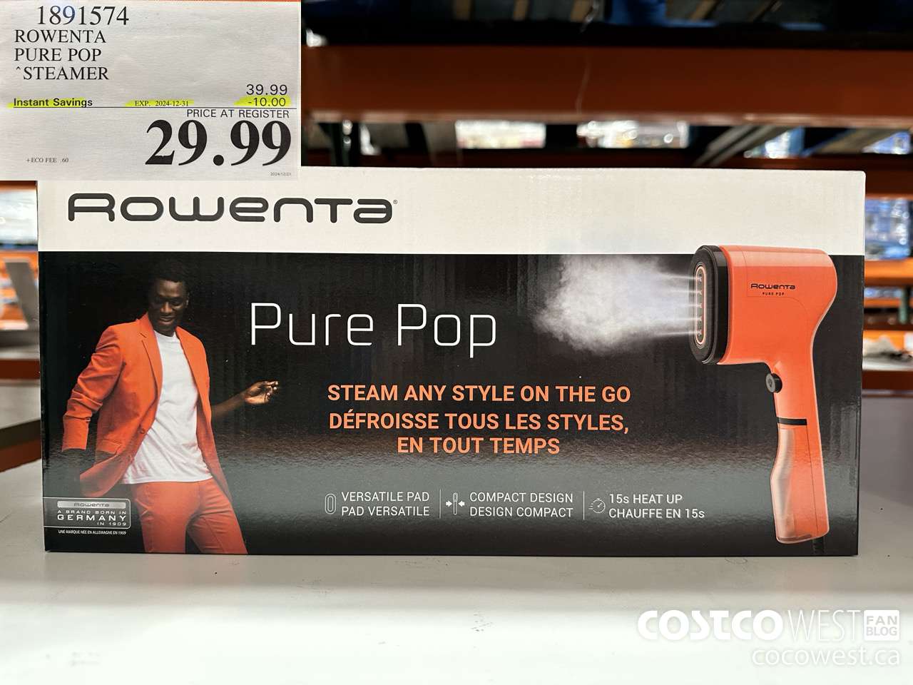 1891574 ROWENTA PURE POP STEAMER ($10.00 INSTANT SAVINGS EXPIRES ON 2024-12-31) $29.99