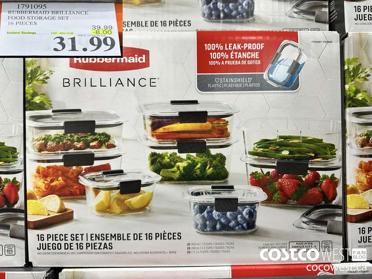 1791095 RUBBERMAID BRILLIANCE FOOD STORAGE SET 16 PIECES ($8.00 INSTANT SAVINGS EXPIRES ON 2024-12-08) $31.99