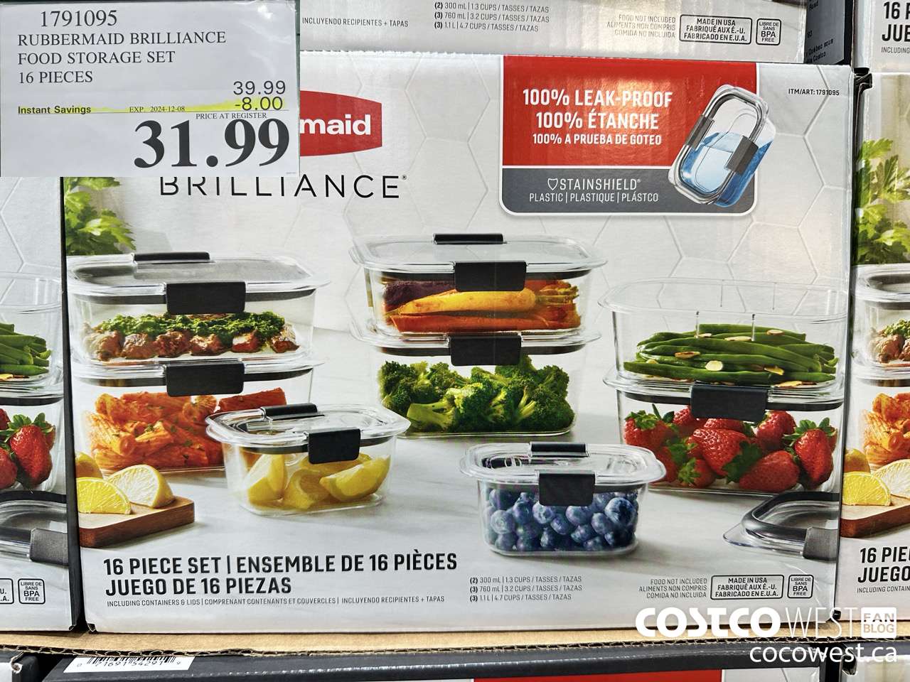 1791095 RUBBERMAID BRILLIANCE FOOD STORAGE SET 16 PIECES ($8.00 INSTANT SAVINGS EXPIRES ON 2024-12-08) $31.99