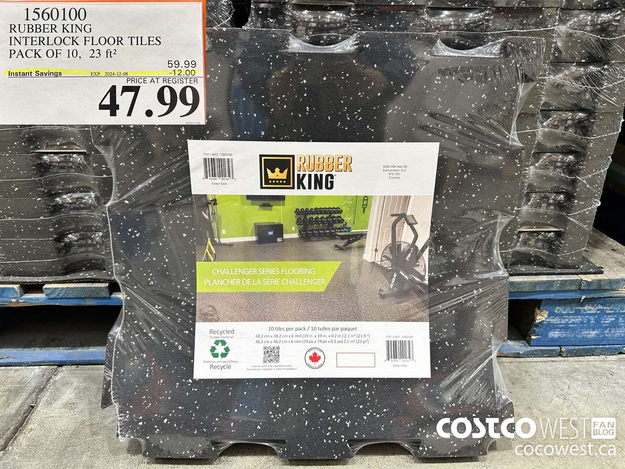 1560100 RUBBER KING INTERLOCK FLOOR TILES PACK OF 10 23FT2 ($12.00 INSTANT SAVINGS EXPIRES ON 2024-12-08) $47.99