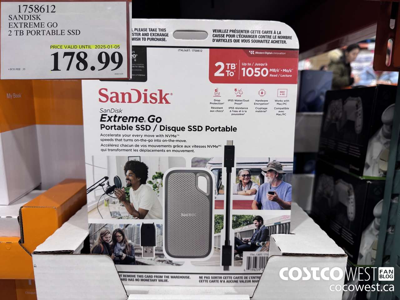 1758612 SANDISK EXTREME GO 2 TB PORTABLE SSD (EXPIRES ON 2025-01-05) $178.99