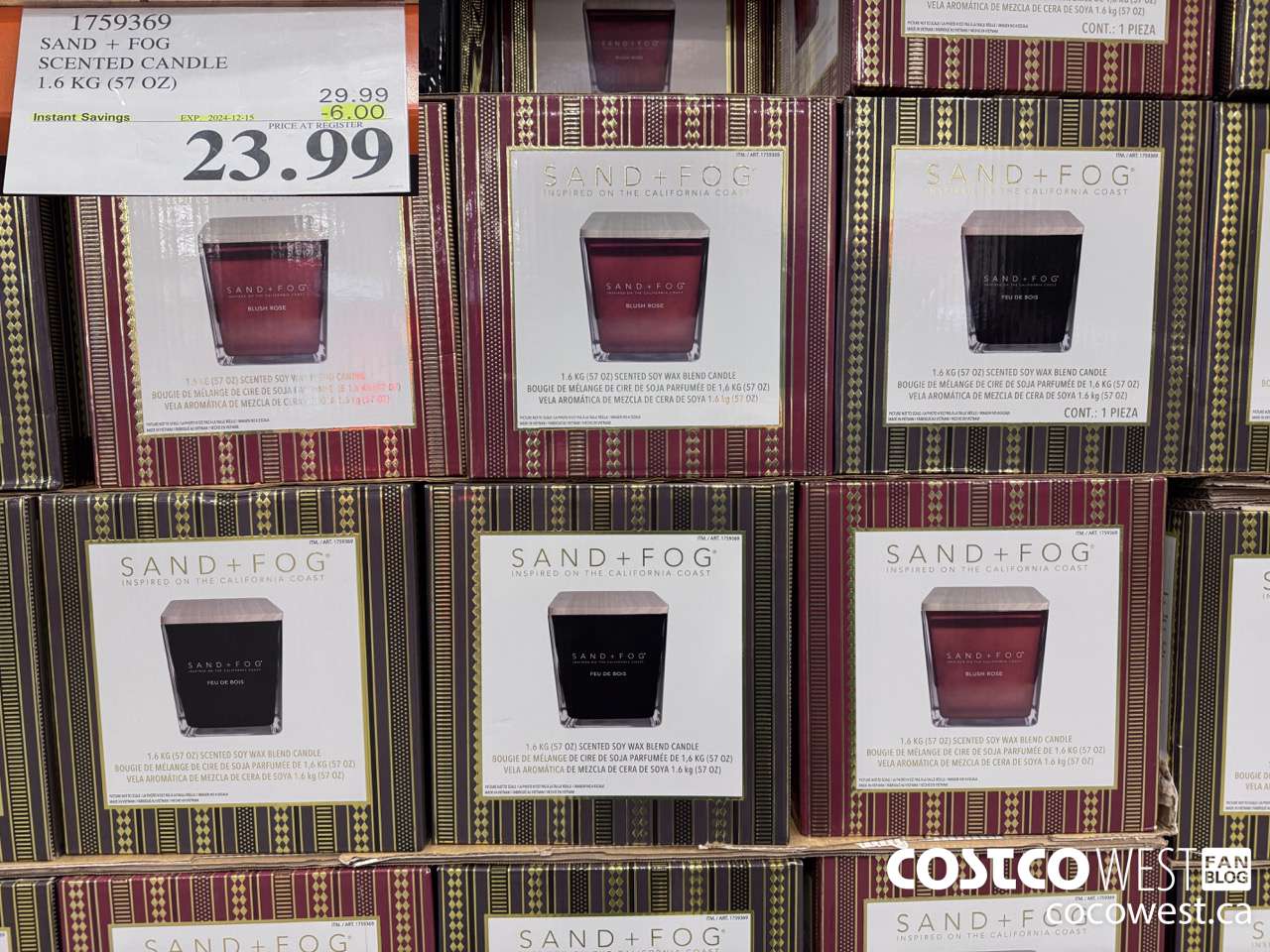 1759369 SAND + FOG SCENTED CANDLE 1.6 KG (57 OZ) ($6.00 INSTANT SAVINGS EXPIRES ON 2024-12-15) $23.99